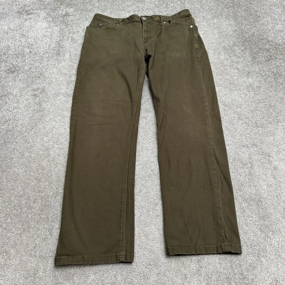 Guess Straight Leg Denim Jeans Mens 36 Olive Green 5-Pocket Casual Stretch 33x28